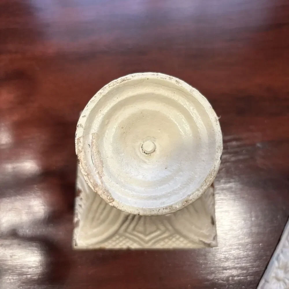 Hen-Feathers Cast Iron Small Lidded Urn, Ivory Votive Cast Iron Stove Topper